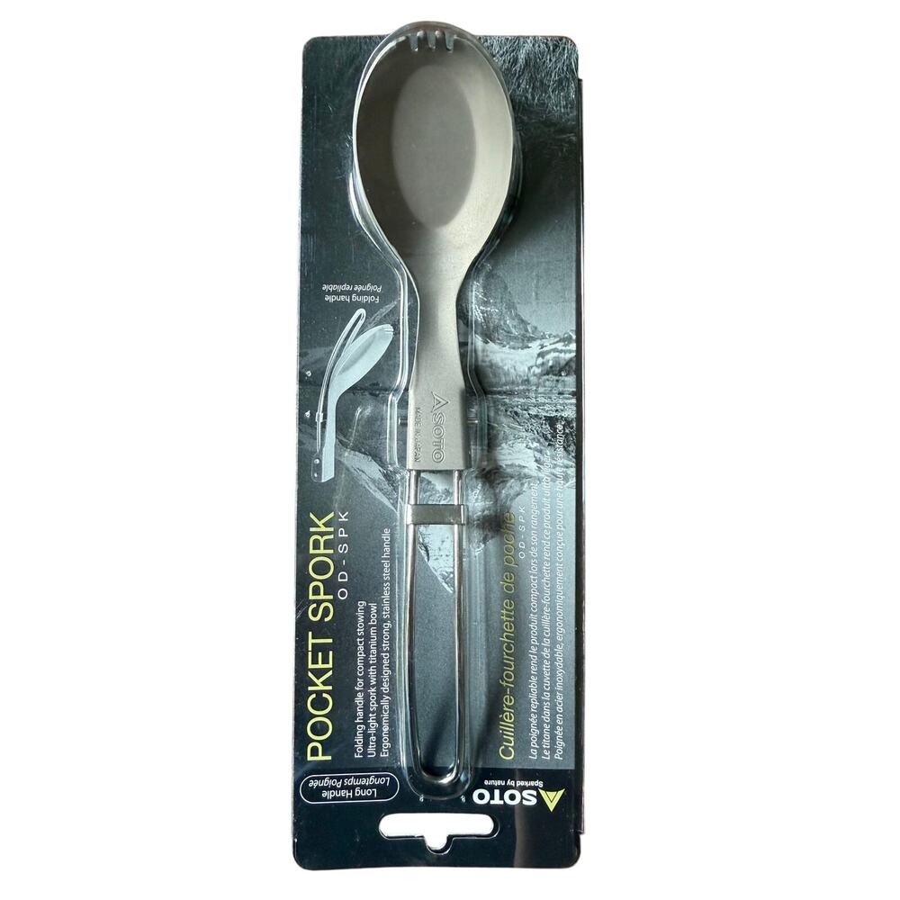 Soto Pocket Spork Fork Spoon Camping Hiking NEW Titanium Stainless Foldable